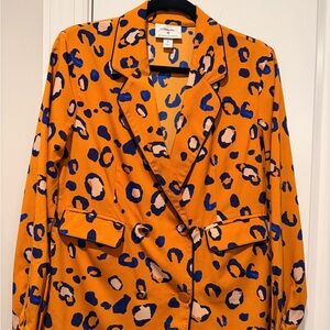 3.1 Phillip Lim Vibrant Orange Blazer with Blue Pattern